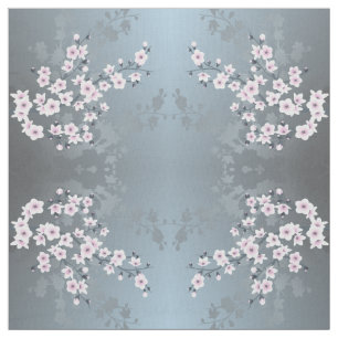 Tela Patrón de flores de cerezo azul gris oscuro