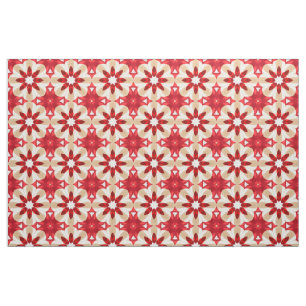 Tela Patrón de flores de color rojo y beige decorativo