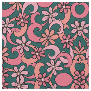 Tela Patrón de flores de los años 70 de Girly Groovy de