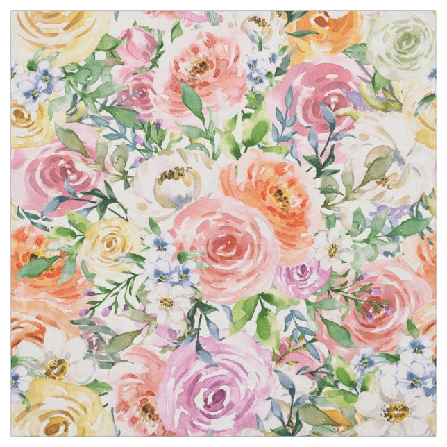 Tela Patrón de flores de Rosa de Naranja blanco amarill (Retal)