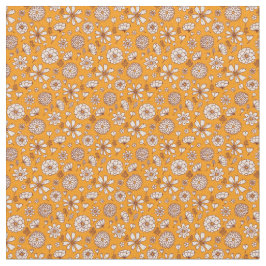 Tela Patrón de flores florales con fondo naranja