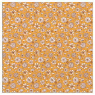 Tela Patrón de flores florales con fondo naranja