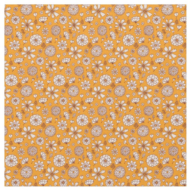Tela Patrón de flores florales con fondo naranja (De cerca)