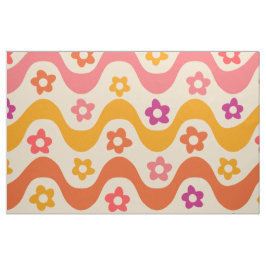 Tela Patrón de flores groovy lindas en ondas retro