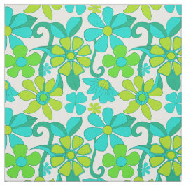 Tela Patrón de flores hippie azul verde de los años 60