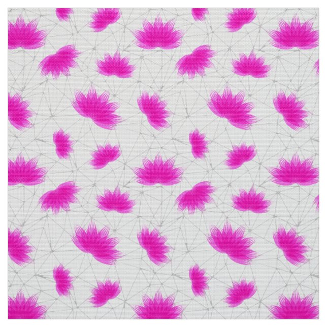 Tela Patrón de flores magenta Lotus con red gris (Retal)