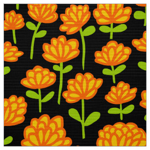 Tela Patrón de flores naranja 240515 - en negro