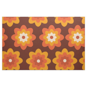 Tela Patrón de flores naranja boho hippie retro groovy 