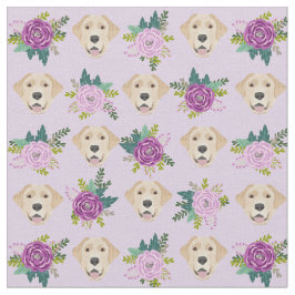 Tela Patrón de flores púrpura del labrador amarillo