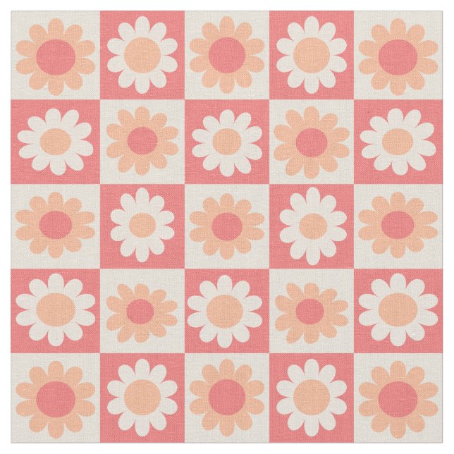 Tela Patrón de Flores Retro de Fuzz de Peach controlado (De cerca)
