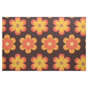 Tela Patrón de flores retro genial naranja y amarillo 