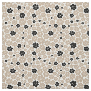 Tela Patrón de flores - Taupe, negro y blanco