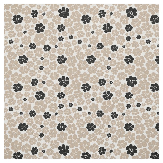 Tela Patrón de flores - Taupe, negro y blanco (Retal)