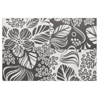 Tela Patrón de flores tropicales retro B&W