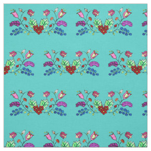 Tela Patrón de flores turquesa de Ojibwe