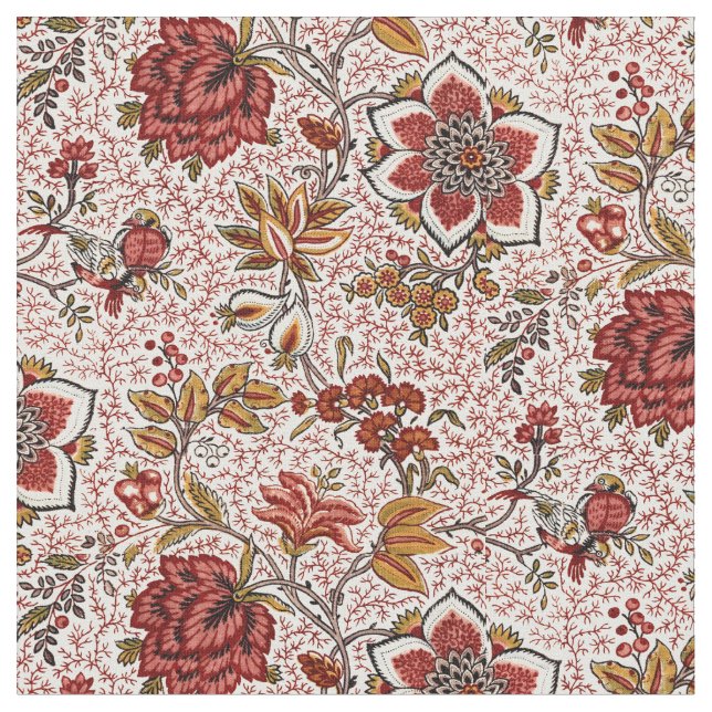 Tela Patrón de flores y aves de Oberkampf & Cie (De cerca)