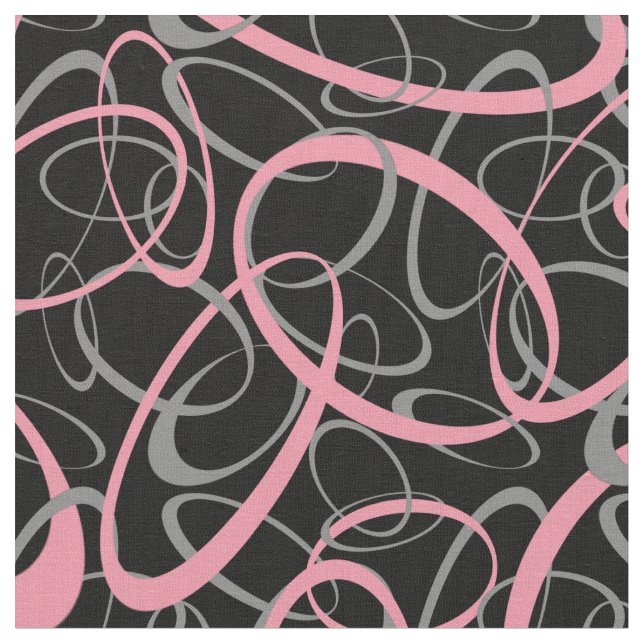 Tela Patrón de formas retro rosadas en negro (De cerca)
