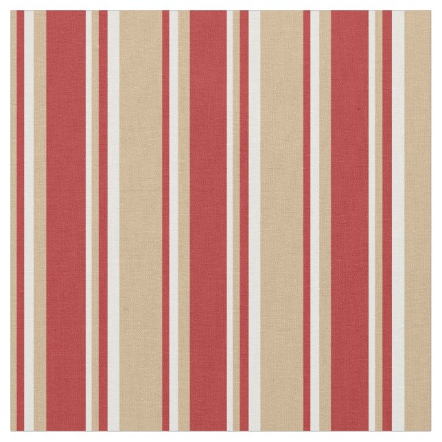 Tela Patrón de franjas de Tan, Rojo y Blanco (De cerca)
