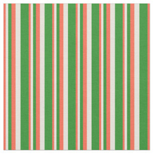 Tela Patrón de franjas/líneas verdes rojas, beiges y fo