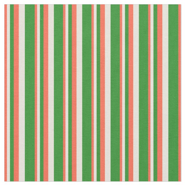Tela Patrón de franjas/líneas verdes rojas, beiges y fo (De cerca)