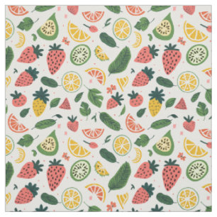 Tela Patrón de frutas cítricas y fresas coloridas