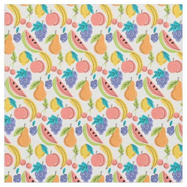 Tela Patrón de frutas de verano de Doodle lindo (De cerca)
