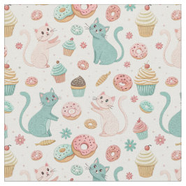 Tela Patrón de Gatitos Adorables y Magdalenas - Arte de