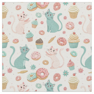Tela Patrón de Gatitos Adorables y Magdalenas - Arte de