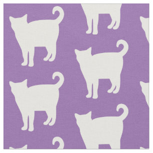 Tela Patrón de gato blanco  Púrpura