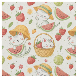 Tela Patrón de gato de frutas de verano - Diseño de pic