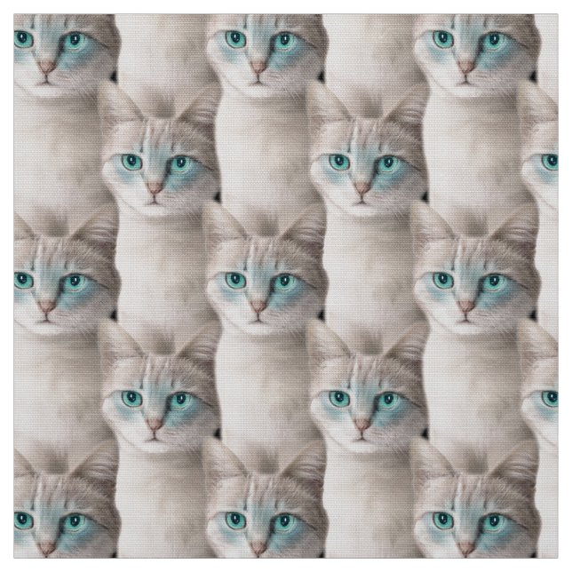 Tela Patrón de gato de Ojos Azules (Retal)