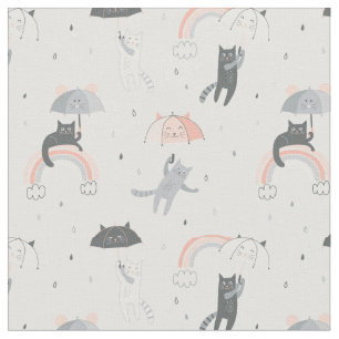 Tela Patrón de gatos con lluvia corta