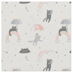 Tela Patrón de gatos con lluvia corta