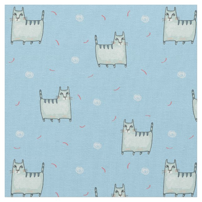 Tela Patrón de gatos pequeños en azul (De cerca)