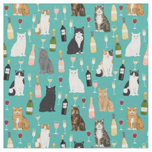 Tela Patrón de gatos y gatos de vino