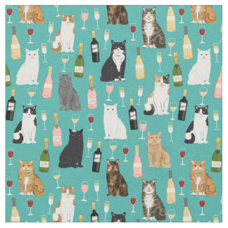 Tela Patrón de gatos y gatos de vino