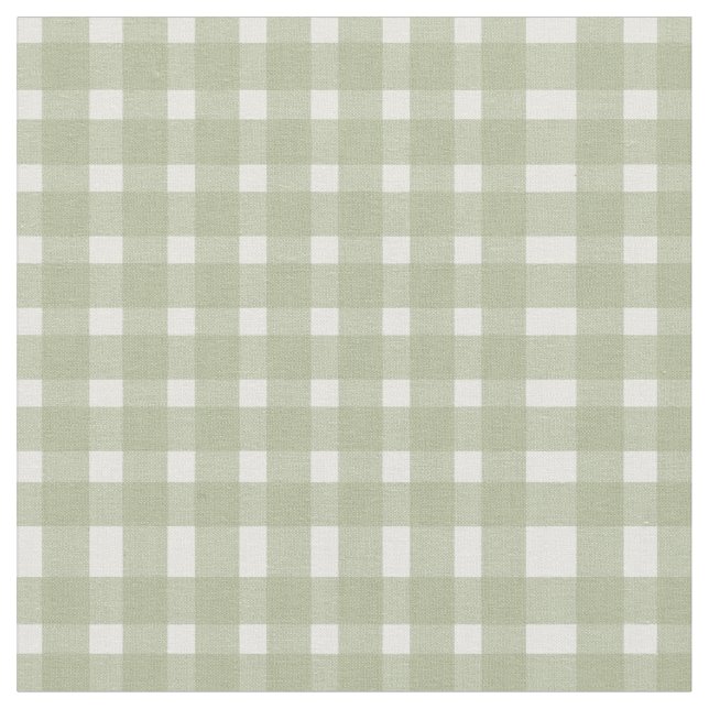 Tela Patrón de Gingham blanco verde sabio (De cerca)