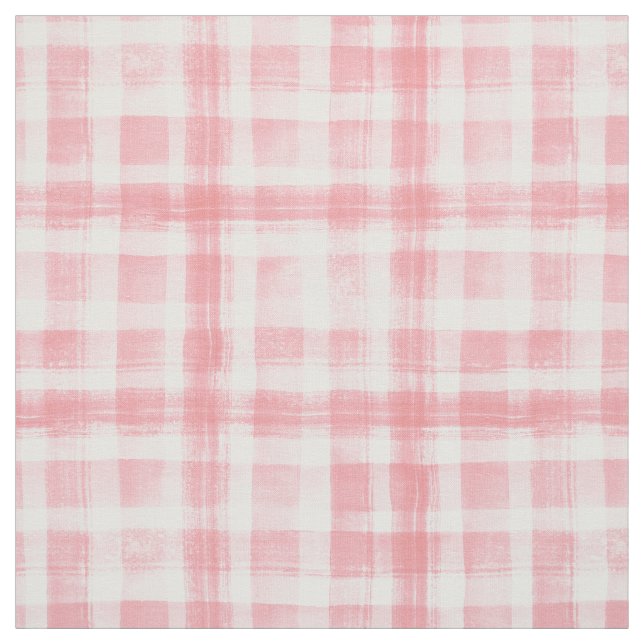 Tela Patrón de Gingham controlado rosa y color blanco (Retal)