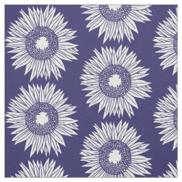 Tela Patrón de girasoles rústicos Floral azul y blanca