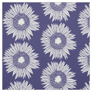 Tela Patrón de girasoles rústicos Floral azul y blanca
