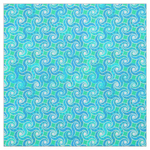 Tela Patrón de giro abstracto - Azul, verde jade y blan