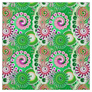 Tela Patrón de giro fractal, verde, rosa, múltiple