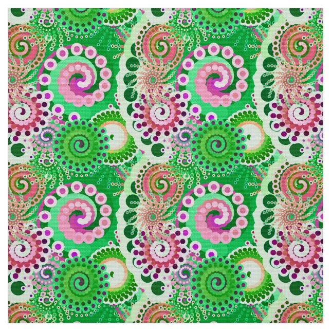 Tela Patrón de giro fractal, verde, rosa, múltiple (Retal)