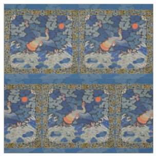 Tela Patrón de grulla china vintage: azul imperial