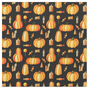 Tela Patrón de Halloween, calabazas Naranjas, caramelos