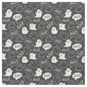 Tela Patrón de Halloween de Doodle Cute de B&W