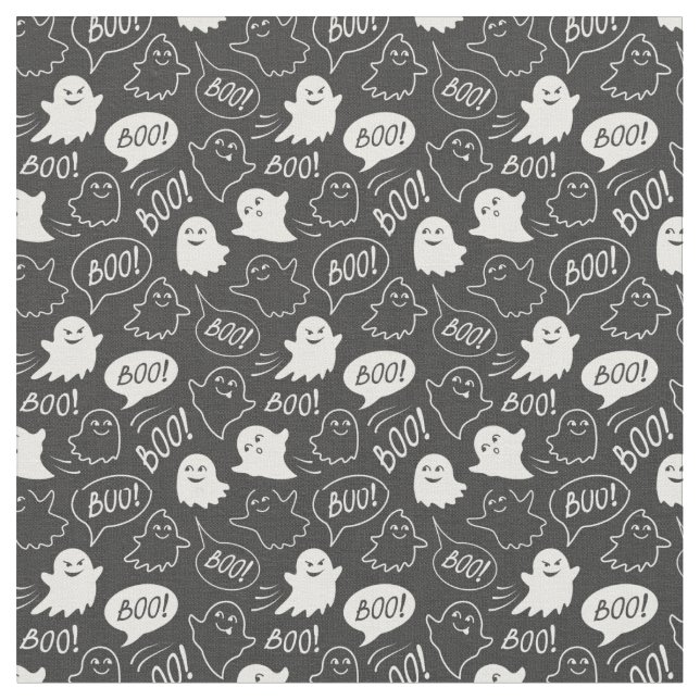 Tela Patrón de Halloween de Doodle Cute de B&W (De cerca)