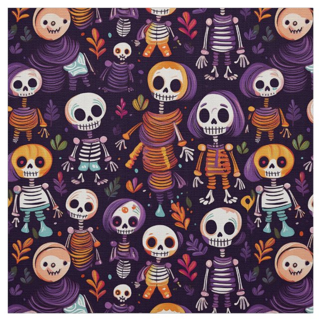 Tela Patrón de halloween de esqueletos cortos y espeluz (Retal)