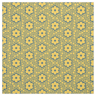 Tela Patrón de hexágono de flor retro - Amarillo y azul