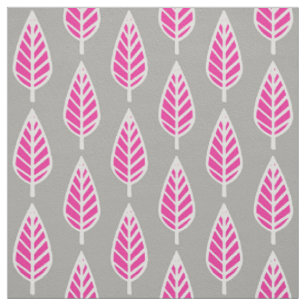 Tela Patrón de hoja de haya - Rosa fucsia y plata